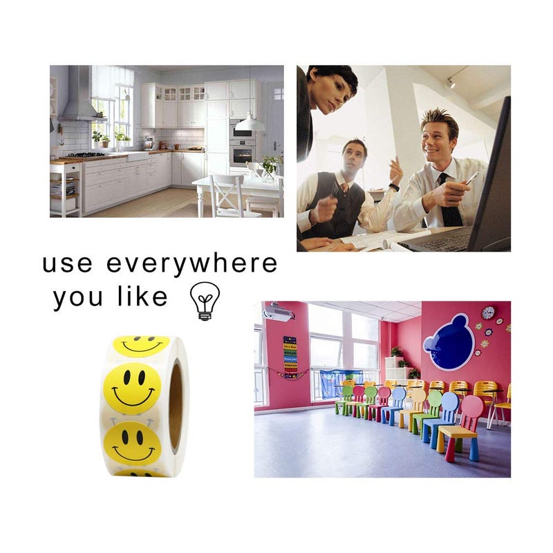 Hcode Happy Face Paper Stickers, 1 Inch Yellow, 500 Pieces per Roll, Permanent Adhesive, for Teachers, Parties, Rewards, Kids - Image 4